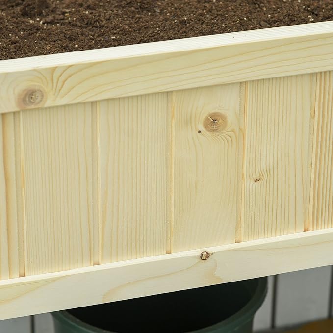 Outsunny Raised Garden Bed Elevated Wooden Planter Box with Space-Saving Folding Design Drainage Holes &amp Inner Liner for Vegetable Fruit Herb Grow