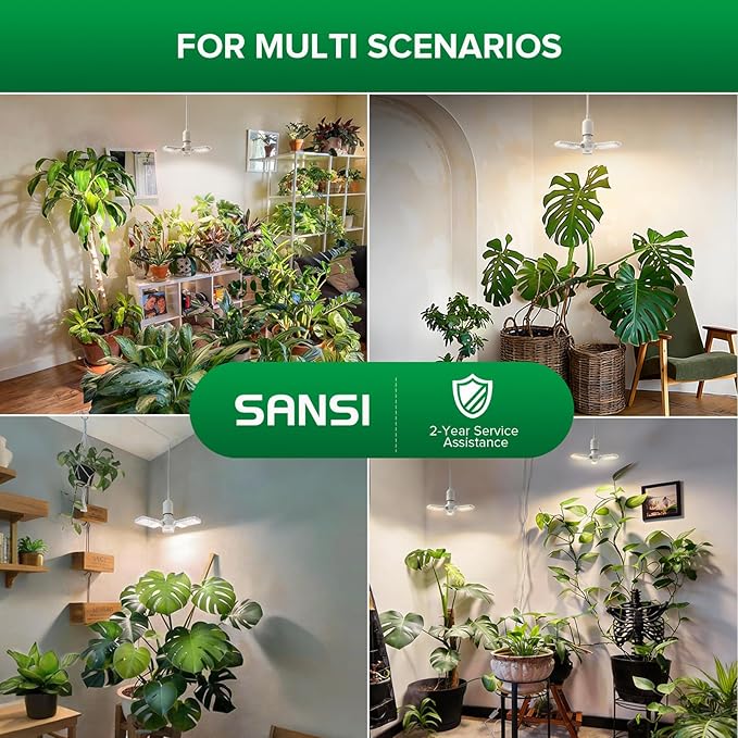 SANSI Hanging Grow Lights for Indoor Plants 30W High PPFD Full Spectrum with Timer 180° Adjustable Wings LED Pendant Plant Lights for Indoor Growing 16.4FT Power Cord for Tall Large Plants