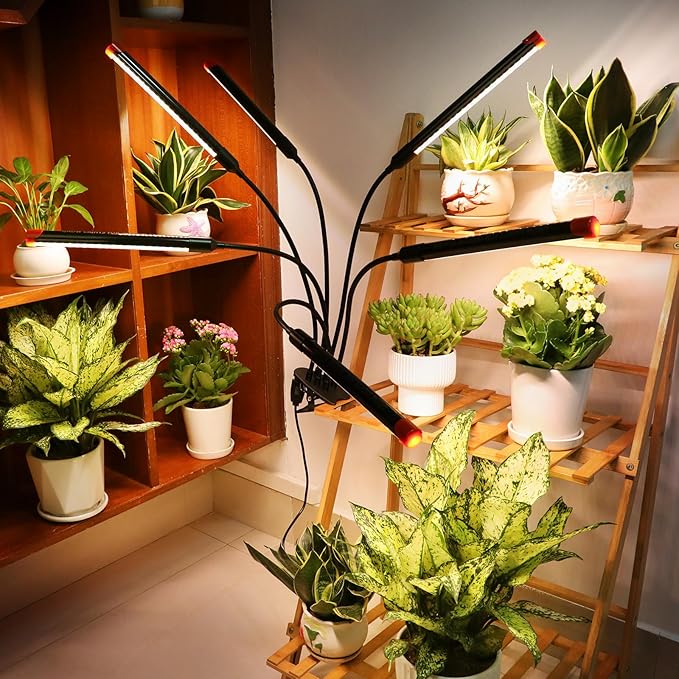 FECiDA Gamechanger 2026 54 Watt Power Draw NO Need Adapter 6Head Strong Clip Grow Lights for Indoor Plants with 4/8/12/16/20H Timer LED Plant Growing Lamps for Houseplants Bonsai Seed Starting