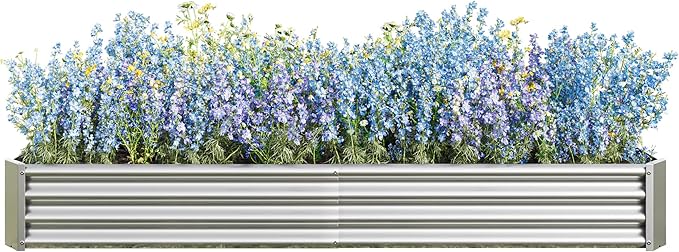 Modern Raised Garden Bed Kit - Metal Raised Bed Garden 7.6x3.7x0.98ft for Flower Planters Vegetables Herb Silver