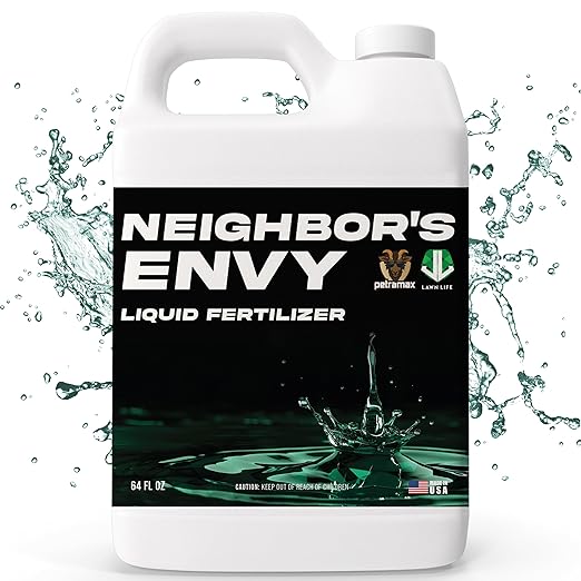 PetraMax Neighbor’s Envy Grass Fertilizer for Lawn &amp Garden 64 Ounce Covers up to 8000 sq.ft. 7-in-1 Liquid Lawn Fertilizer Concentrate for Deep Green Turf - Includes Nitrogen/Iron/Humic/Sea Kel
