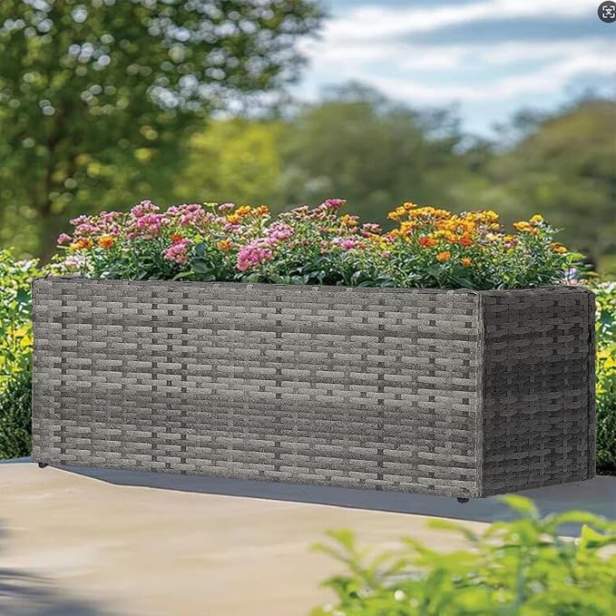 LEWIS&ampWAYNE Large Rectangular Block Planter Box Handmade Wicker Tall Planters for Outdoor Plants with Removable Liners Modern Planter for Indoor Outdoor Patio Deck - Gray 36''x12''x16''