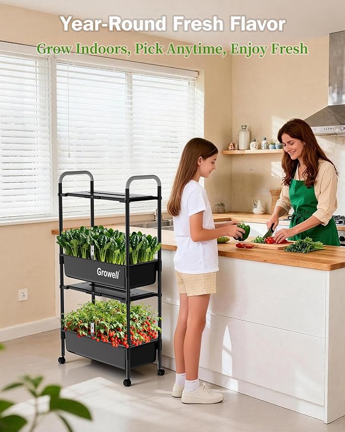 Large Hydroponics Growing System Kit Vertical Indoor Herb Garden Kit with LED Grow Light &amp Independent Water Pump 28L Movable Indoor Planter Perfect Gardening Gifts (2 Tier-54 Pods Black)