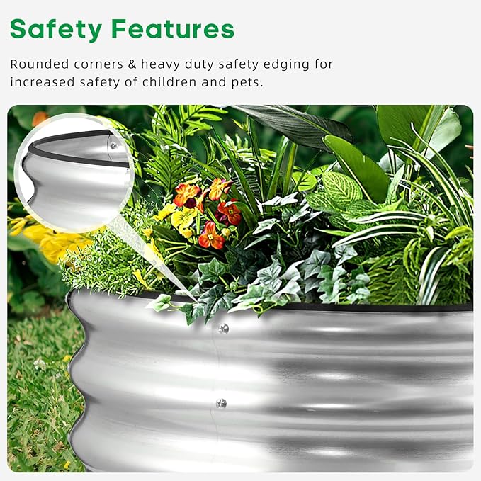 JERIA Raised Garden BedGalvanized Raised 2 PCS 2×2×1ft Planter Boxes Outdoor with Easy Assembly Round Garden Bed for Vegetables Fruits Flowers
