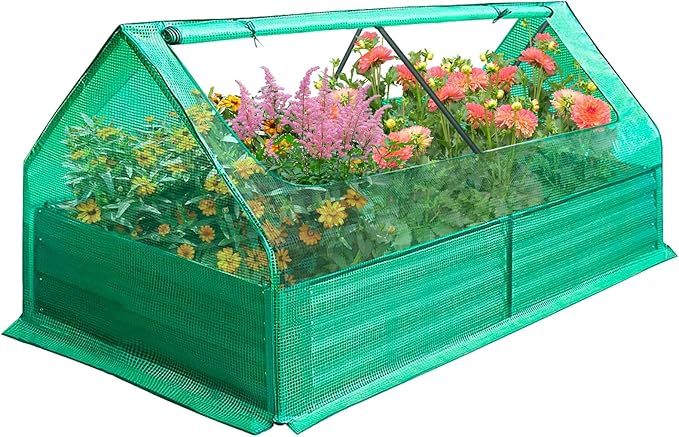 Galvanized Raised Garden Bed Mini Greenhouse Outdoor Raised Garden Planter Box for Vegetable Flower Fruit Metal Planter Garden Box for Garden Yard (72x37x36 in)