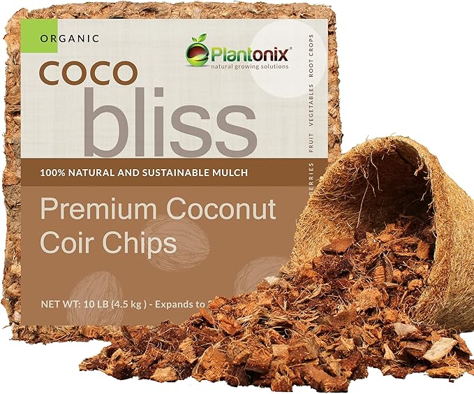 Organic Coco Chips for Plants (10lbs) - Coco Coir Chips - Coconut Husk Chips for Potting Soil Garden Soil &amp Seed Starter Soil - Coconut Mulch for Garden - Compressed Coconut Chips for Plants