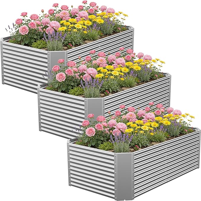 4 x 2 x 1.4 FT Galvanized Steel Raised Garden Bed Outdoor Planter Box for Easy DIY &amp Clean - Large Metal Garden Beds for Backyards Terraces &amp Balconies