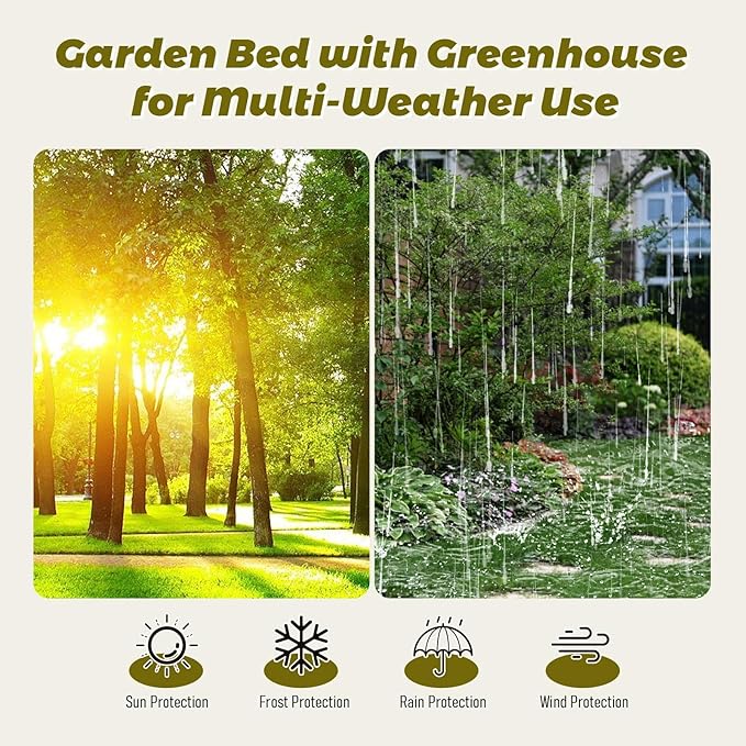 Greenhouse Raised Bed Heavy Duty 0.6mm Corrugated Steel Garden Planter Weatherproof Cover Protects from Sun Rain Frost Wind for Year-Round Vegetable Gardening