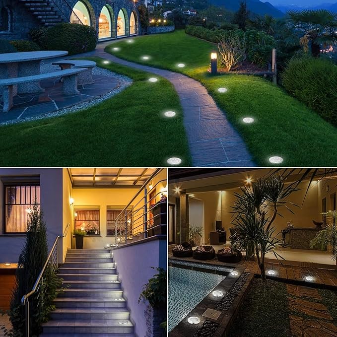 Solar Ground Lights Outdoor In-ground Pathway Light 8/16 PCS LED Solar Disk LampWaterproof Garden Landscape Lighting for LawnYardDeckPatioWalkway(White16PCS)