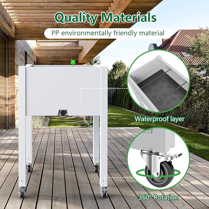 Vixzen Raised Garden Bed OutdoorReinforced Large Planter Box with WheelsMobile Planter Bed Box for Backyard Patio Balcony (Ashen 30.04 * 17.72 * 28.9)