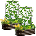 SUNYRISY 2Pack Galvanized Raised Garden Bed with 71in Arch Trellis for Climbing Plants Outdoor Planter Box with Climbing Net for Gardening Flowers Vegetables Fruits Herbs Wood Grain