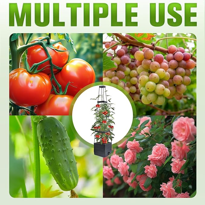 Raised Garden Bed with Trellis - Self-Watering Planter Box for Tomatoes Vegetables &amp Flowers Weather-Resistant for Patio &amp Greenhouse
