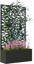 Metal Raised Garden Bed with Trellis Galvanized Planter Metal Planter Box with Trellis 24 L x 9.1 W x 44.5 H (Branch &amp Leaf)