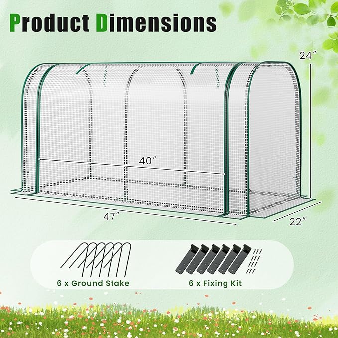 Giantex Raised Garden Bed with Cover Wood Elevated Planter Box with Legs &amp Mini Greenhouse Waterproof Sun-Protective PE Green House Cover Outdoor Use for Fruit Vegetable Flower Herb (White+Gray