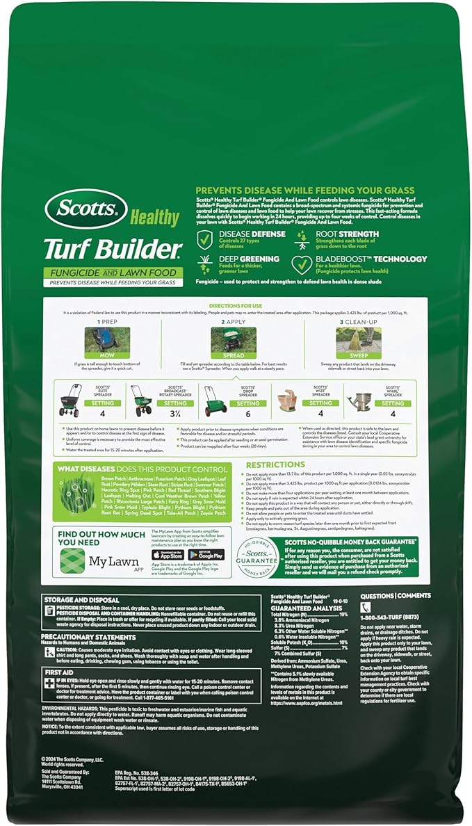 Scotts® Healthy Turf Builder® Fungicide and Lawn Food 2-in-1 Fungicide and Fertilizer Prevents Disease While Feeding Grass Controls 27 Diseases - Powdery Mildew Red Thread Brown Patch 27.4 lbs.