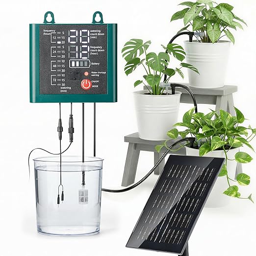 Solar Drip Irrigation System with USB Charging Indoor Outdoor Plant Watering Devices for 15 Potted Plants Automatic Watering System IP44 Waterproof 2200mAh for Garden Farm Greenhouse(Green)