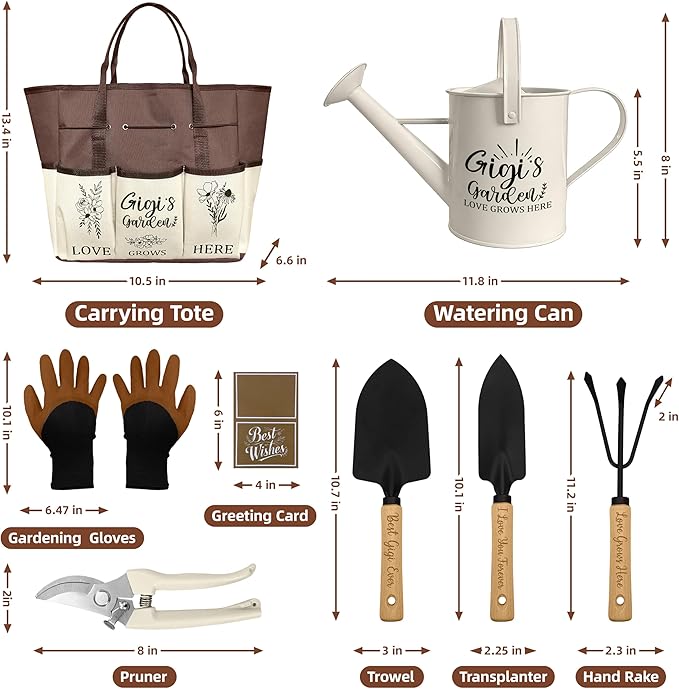 Gigi Gifts Garden Kit Gifts for Gigi Mothers Day from Grandkids Gardening Tools and Durable Garden Tools Organizer Tote Ideal Gardening Set for Women on Plant Lover Birthday Present Brown