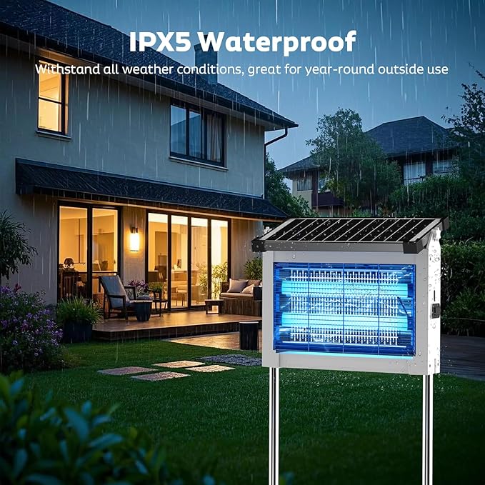 Solar Bug Zapper Outdoor Mosquito Zapper Waterproof Electric Fly Zapper Rechargeable Mosquito Killer Lamp with 10W Solar Panel 4500V Cordless Fly Trap for Backyard Patio Garden RV Camping