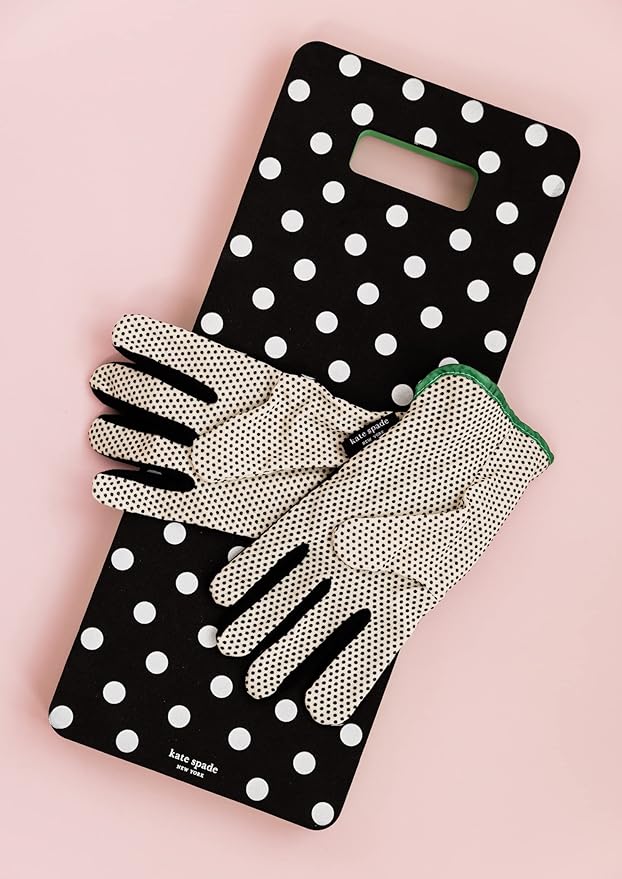 Kate Spade New York Garden Kneeler and Gardening Gloves for Women Cute Garden Tool Set with Thick Kneeling Pad and Yard Gloves Picture Dot