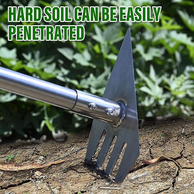 4-in-1 Garden Hoe Tool and Weeder 56 Inch Ergonomic Long Handle Cultivator with Sharp Stainless Steel Blade Heavy Duty Garden Hand Tiller for Weeding Digging Loosening SoilRemoving Moss