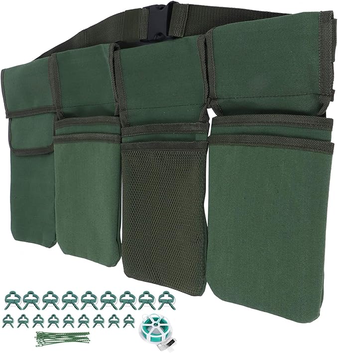 Gardening Tools Set Green Waist Bag Plant Support Clips Adjustable Cable Ties Kit for Easy Outdoor Garden Organization and Efficient Plant Training