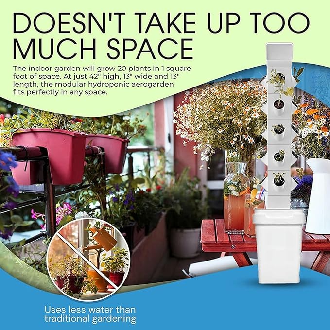 Hydroponics Growing System 24 Pods Vertical Hydroponics Tower Smart Garden Planter Germination Kit Aeroponics Growing Kit with Hydrating Pump Adapter Net Pots Timer/1pc