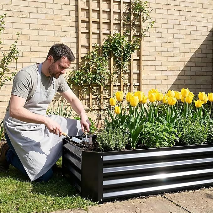 Metal Galvanized Raised Garden Bed Kit 6 x 3 x 1 ft Galvanized Steel Raised Garden Planter Box Outdoor with Open Base for Growing Vegetables/Flowers/Herbs/Fruits/Succulents Rectangle Black
