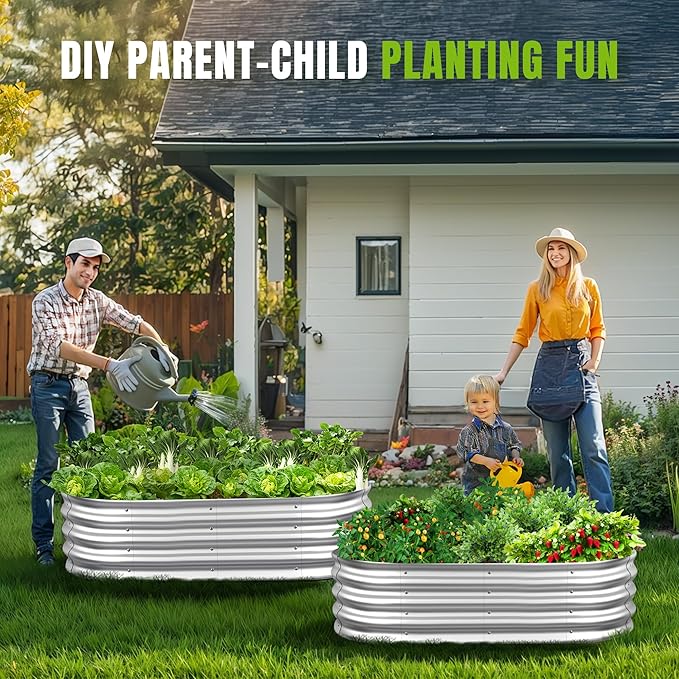 Sponvatt Raised Garden Bed - Outdoor Galvanized Raised Garden Bed Planter Boxes Large Oval Metal for Gardening Planter Box KitSuitable for VegetablesHerbs and Flowers Silver (4x2x1Ft)
