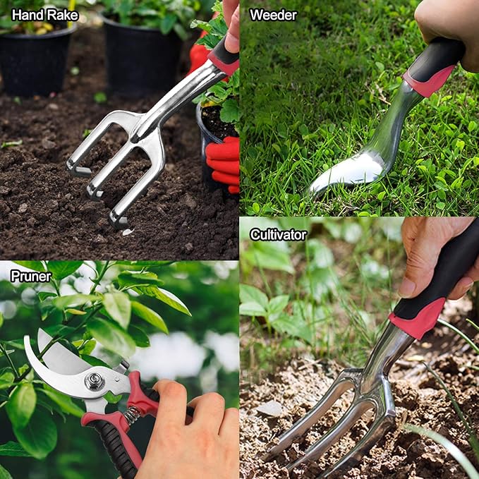 Garden Tools Set 83 Piece Succulent Tools Set Included Heavy Duty Aluminum Gardening Tools for Gardening Non-Slip Ergonomic Handle Durable Storage Tote Bag Gifts for Men Women