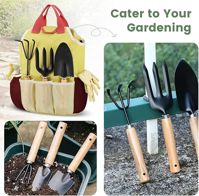 APSARAS USA Gardening Tools Garden Tool Set 10 Pieces Heavy Duty Sturdy Steel Gardening Tool Set with 600D Oxford Cloth Storage Tote Bag Durable Supplies Kit Perfect Garden Gifts for Father