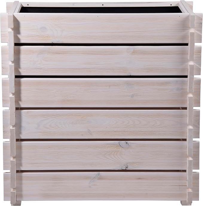 58441FSCe Raised Bed with Plug-In System Planter Box with Plant Film 79 x 37 x 79 cm Pine White