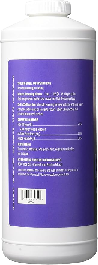 Roots Organics Soul Big Swell Liquid Fertilizer for Hydroponics and Soil 2-5-3 1 Quart (ROSSBSQ)