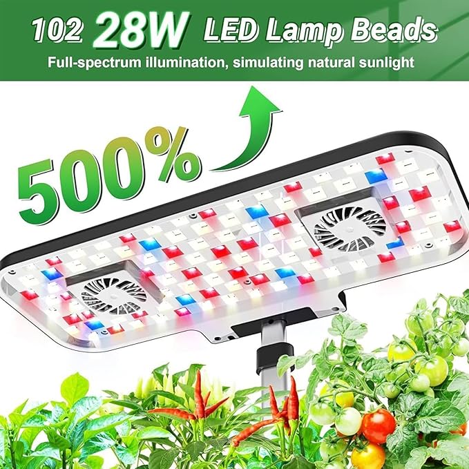 Aeroponic Tower Garden System with 102 28W Full Spectrum Grow Lights and 2 Fans Hydroponic Tower 17 Hole Hydroponics Tower Harvest Fresh Veggie Black