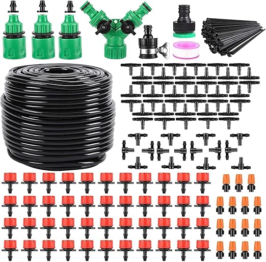 Drip Irrigation System 180 Pcs 164FT Garden Irrigation System 1/4 Blank Distribution Tubing Watering Drip Kit Automatic Irrigation Equipment for Garden Greenhouse Flower BedPatioLawn