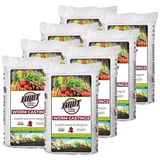 Brut Organic Worm Castings – 30 Lb – Garden's Elixir for Thriving Blooms &amp Harvests! (8 Pack)