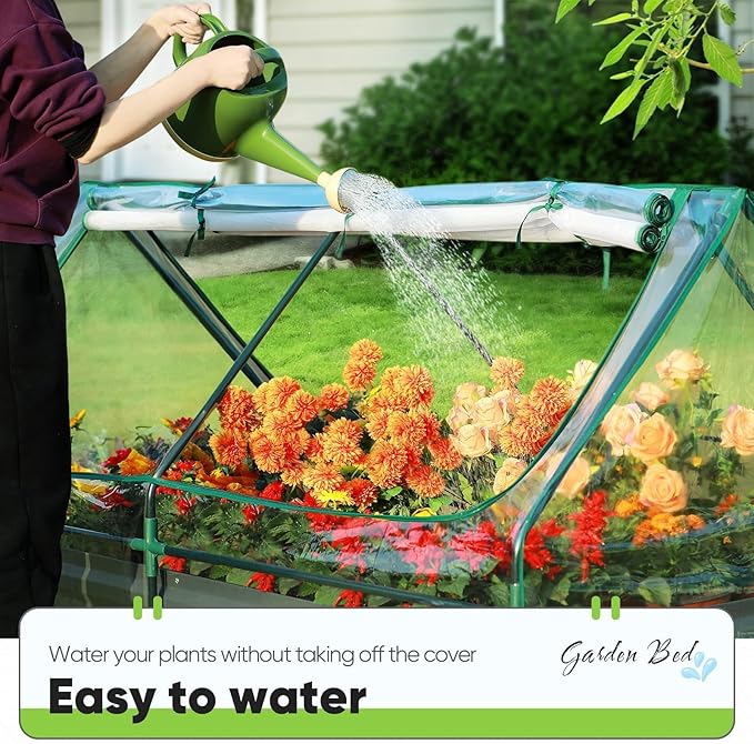 Quictent Raised Garden Bed Galvanized Raised Beds for Gardening Vegetables with Cover 6x3x2 ft Tall Metal Planter Box Outdoor Use (Clear)