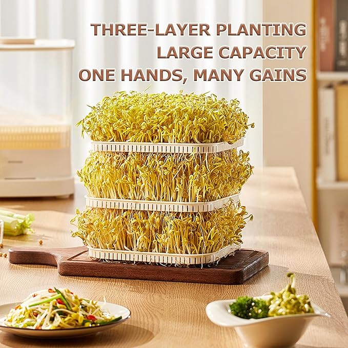 Bean Sprouts Machine 1.5L Automatic Smart Bean Cultivater 3 Layer Large Capacity Seed Sprouter Kits 360° Automatic Spray with Led Displa