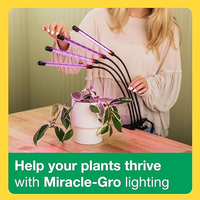 Miracle-Gro LED Grow Light for Indoor Plants 4-Head | Selectable Spectrum Clip On Plant Light with Timer &amp Dimmable Modes | Flexible Gooseneck Lamp for Seed Starting Succulents Herbs &amp House