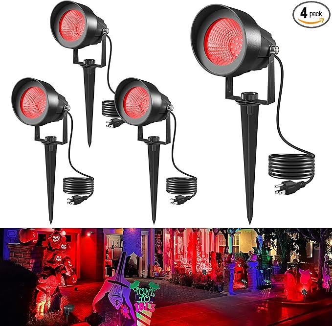 T-SUN Red Spotlight Outdoor Waterproof LED Landscape Lighting with US Plug Easy Install 270° Adjustable Outdoor Spot Lights for Garden Tree Yard Decor