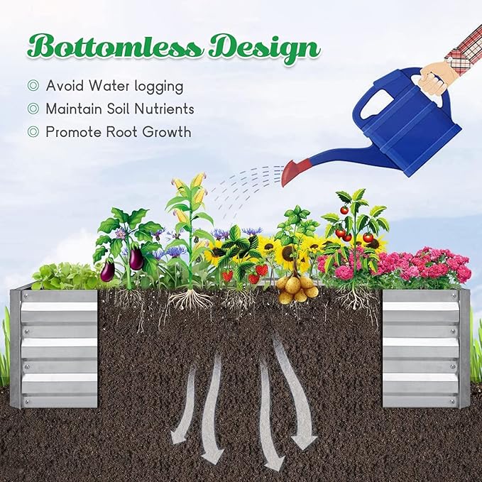Galvanized Garden Bed Outdoor Raised Garden Bed for Vegetables Flowers and Herbs Planting Boxes Metal Planter Boxes Large Galvanized Steel Raised Bed Kit 6x3x1ft Planter Raised Beds