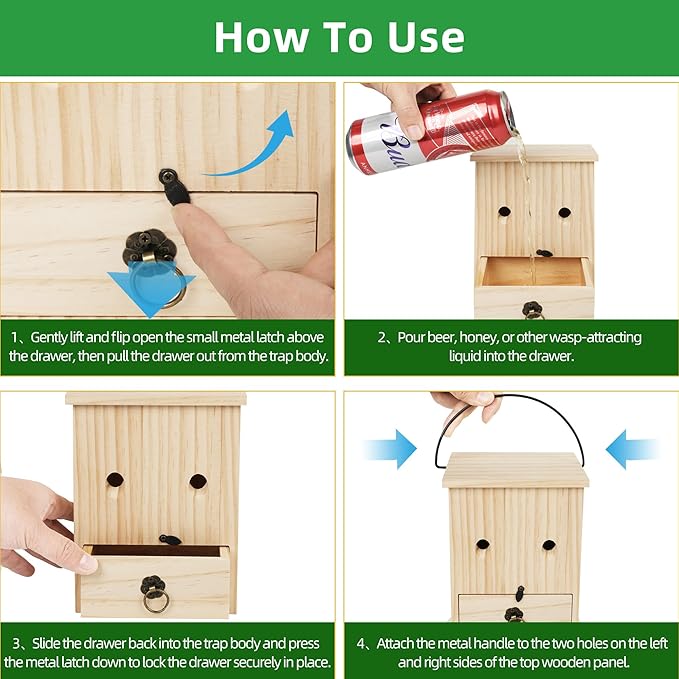 Carpenter Bee Traps for Outside 2PACK– Durable Weather-Resistant Eco-Friendly Wooden Wasp Trap for Outdoor Use