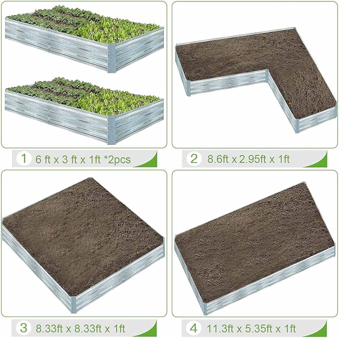 Galvanized Raised Garden Beds for Vegetables Large Metal Planter Box Steel Kit Flower Herb (6 x 3 x 1 ft * 2 Pack Galvanized)