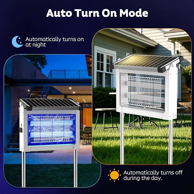 Solar Bug Zapper Outdoor Mosquito Zapper Waterproof Electric Fly Zapper Rechargeable Mosquito Killer Lamp with 10W Solar Panel 4500V Cordless Fly Trap for Backyard Patio Garden RV Camping