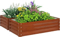 Outsunny Galvanized Raised Garden Bed 4' x 2' x 1' Metal Planter Box for Growing Vegetables Flowers Herbs Succulents Brown