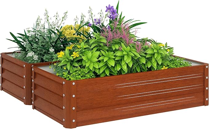 Outsunny Galvanized Raised Garden Bed 4' x 2' x 1' Metal Planter Box for Growing Vegetables Flowers Herbs Succulents Brown