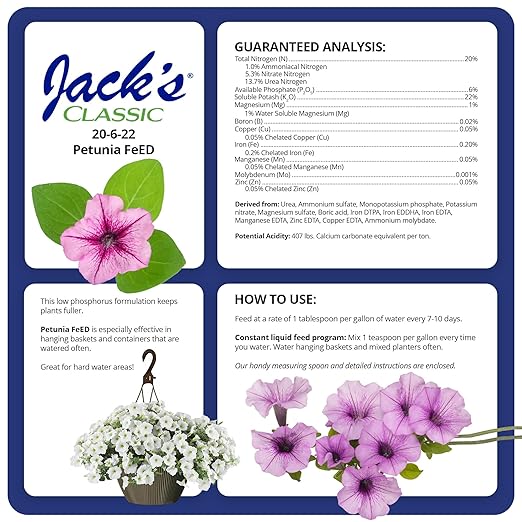 Jack's Classic 20-6-22 Petunia Feed Water-Soluble Fertilizer with Micronutrients 10lbs 2 Pack - Provides Lush Green Annuals