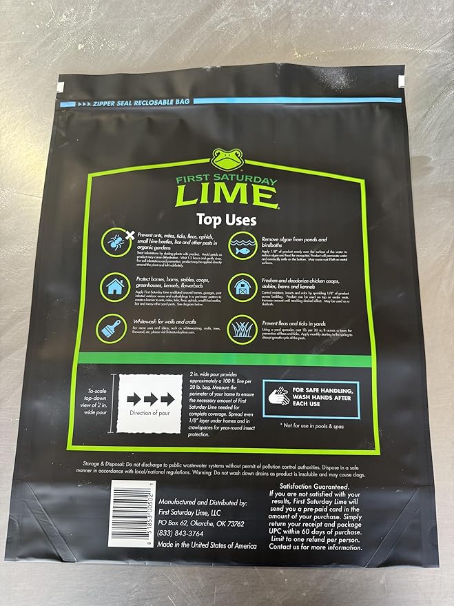First Saturday Lime Insect Deterrent-20LB Bag| Monthly Insect Shield| Multi-Purpose Insect Control for Outdoors| Prevents Ants &amp Other Insects