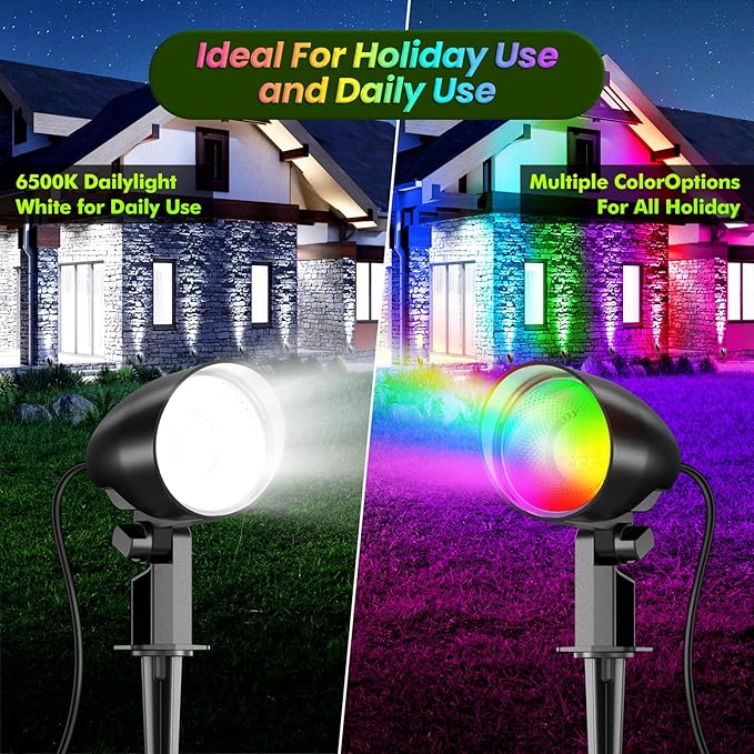 ZZXX 20W RGB Outdoor Spotlight Halloween 120V Color Changing Landscape Lights Waterproof LED Multicoloured Spotlights Dimmable Timer Memory Function with US 3-Plug in (2 Pack)