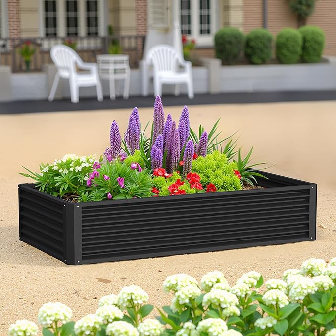 8x4x3ft Rectangular Galvanized Raised GBeds 36 Tall Large Capacity Metal Planter Box for Outdoor Gardening Vegetables Deep Raised Bed with Easy Planting and Installation