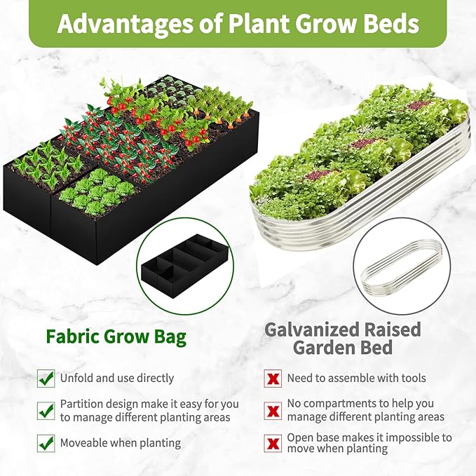 Fabric Raised Garden Bed Large Garden Grow Bags Rectangle Breathable Planting Containers with 4 Grids Reusable Heavy Pot Garden Tools for Vegetables Flowers Plants (6ft x3ft x1ft 128 Gallon Vol.)